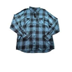 Travis Mathew Cloud Flannel Plaid Button Up Mens XXL Black Stellar Blue NWT